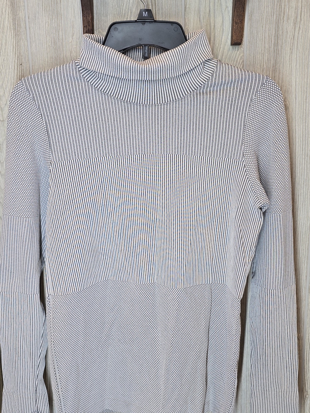 Athleta Gray and White Striped Turtleneck